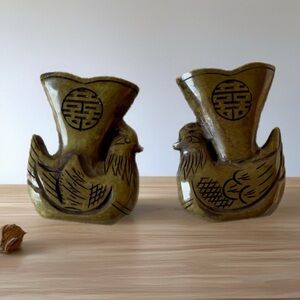 Elegant Green New Jade Bird candle holders